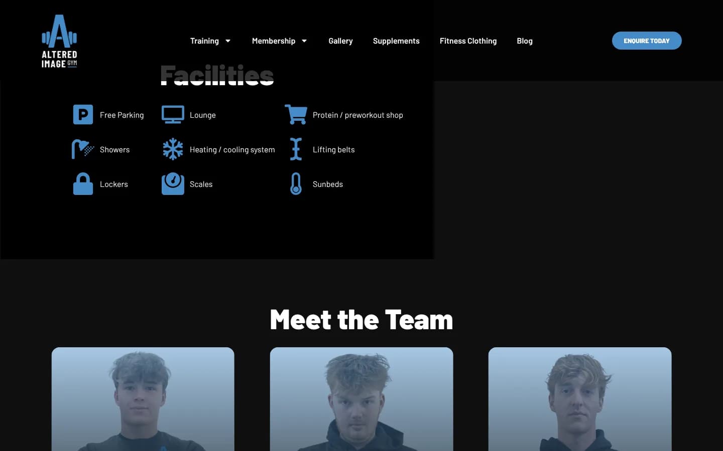 The Facilities icon grid above Meet the Team