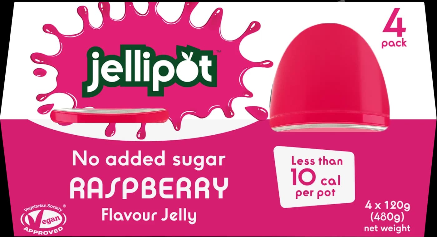 Jellipot Raspberry flavour jelly four-pack sleeve