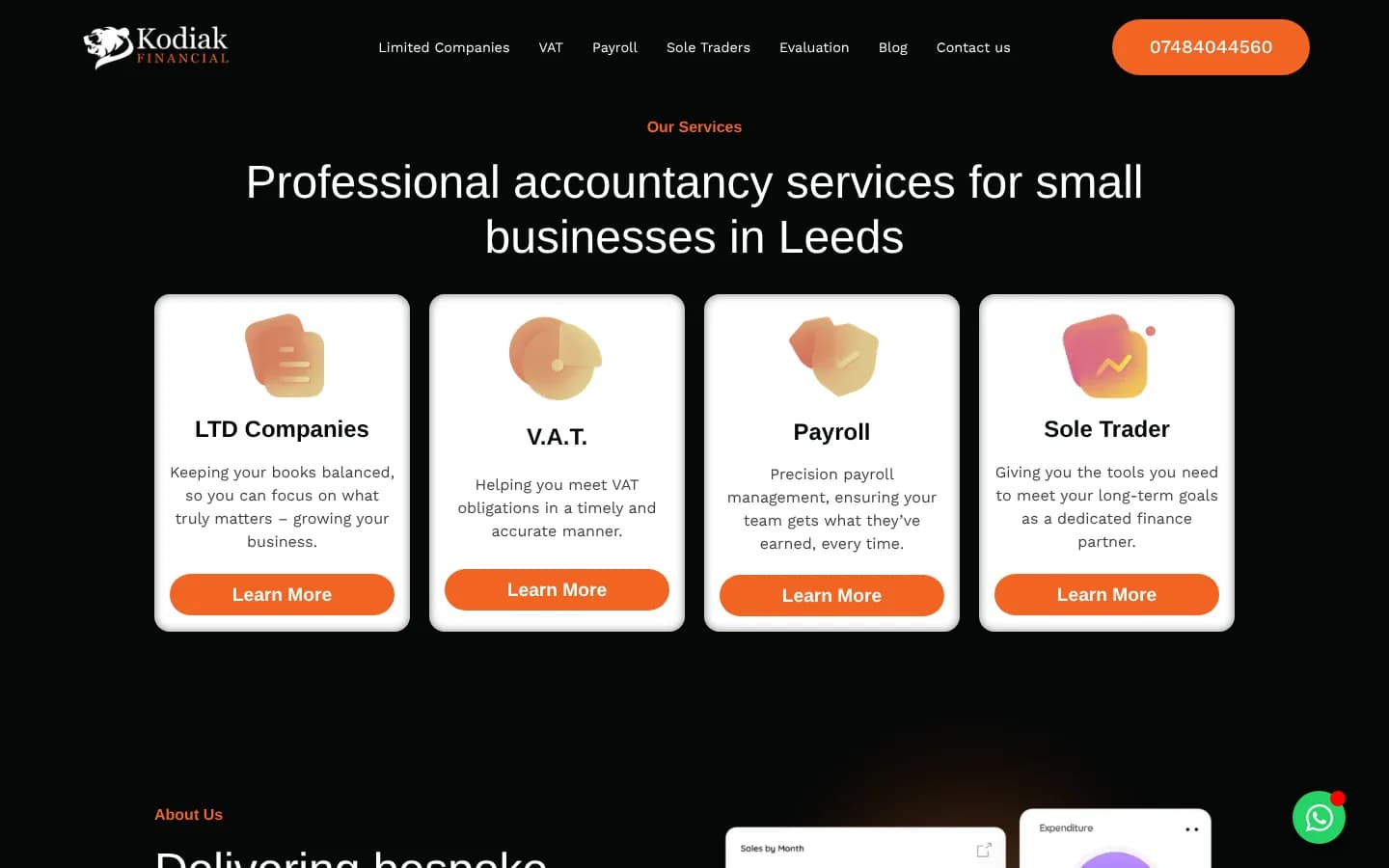 Professional accountancy services for small businesses in Leeds: four cards for LTD Companies, VAT, Payroll and Sole Trader