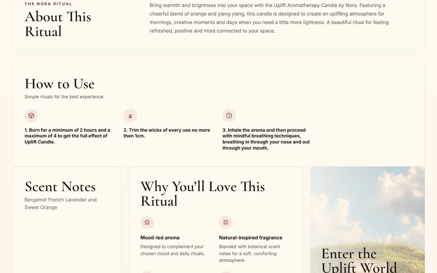 The About This Ritual and How to Use sections on the product page
